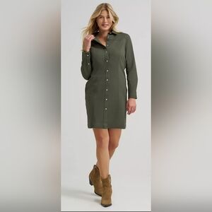 Lee Olive Green Button-Front Shirt Mini Dress